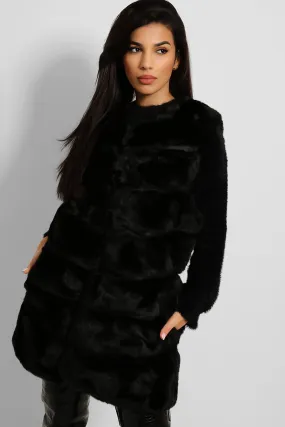 BLACK QUILTED FAUX FUR GILET