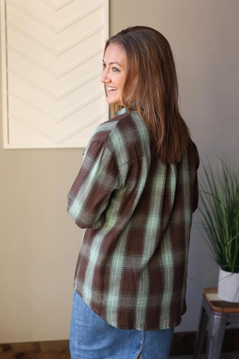 Blue Brown Plaid Button Up Shirt • M-2XL PLUS