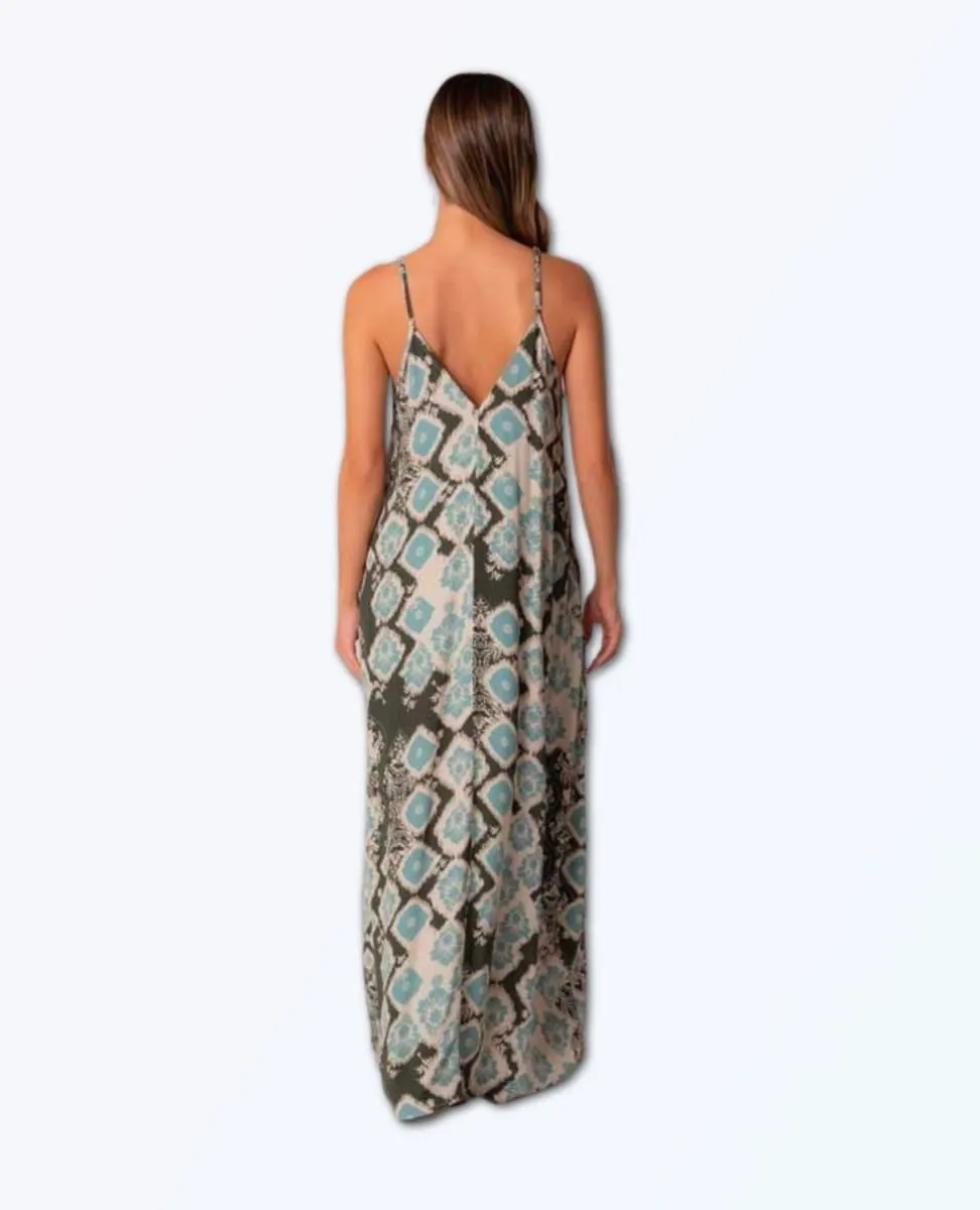 Bohemian Printed Oversized V Neck Maxi Dress