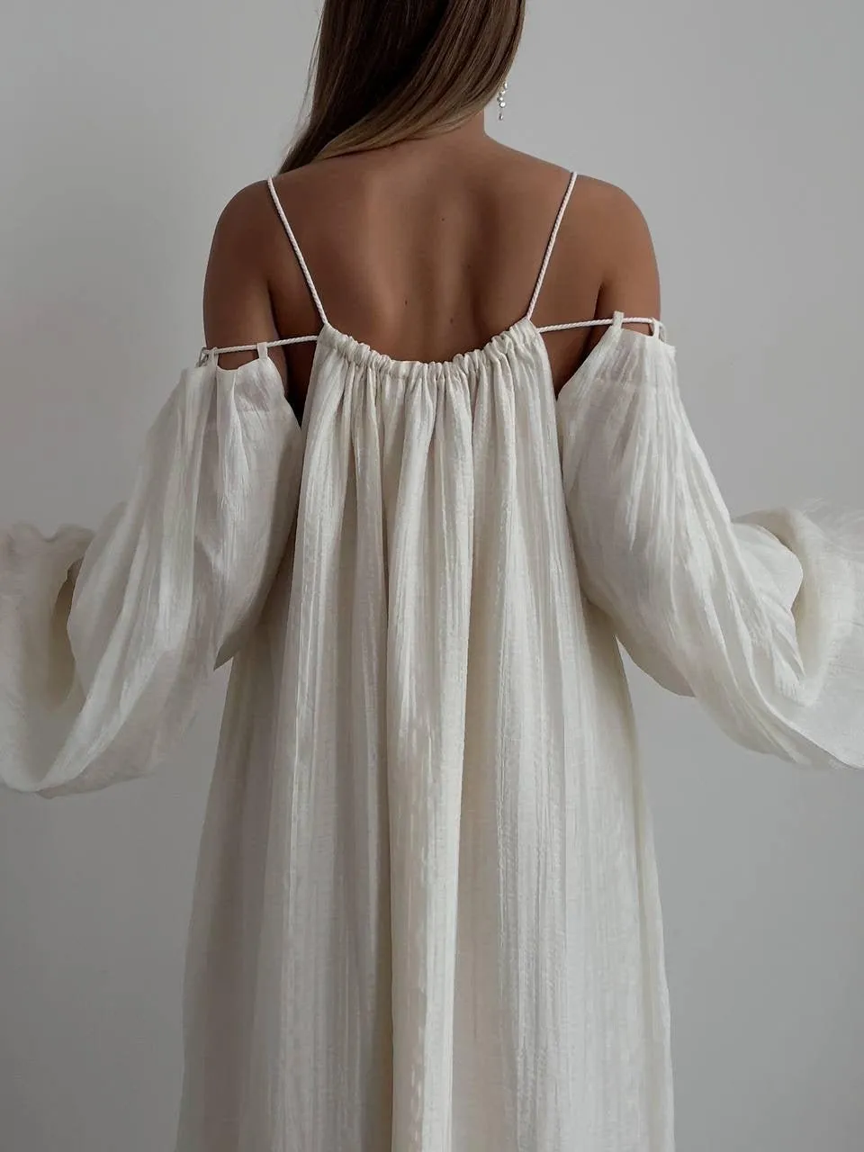 Bohemian Style White Cotton Maxi Dress