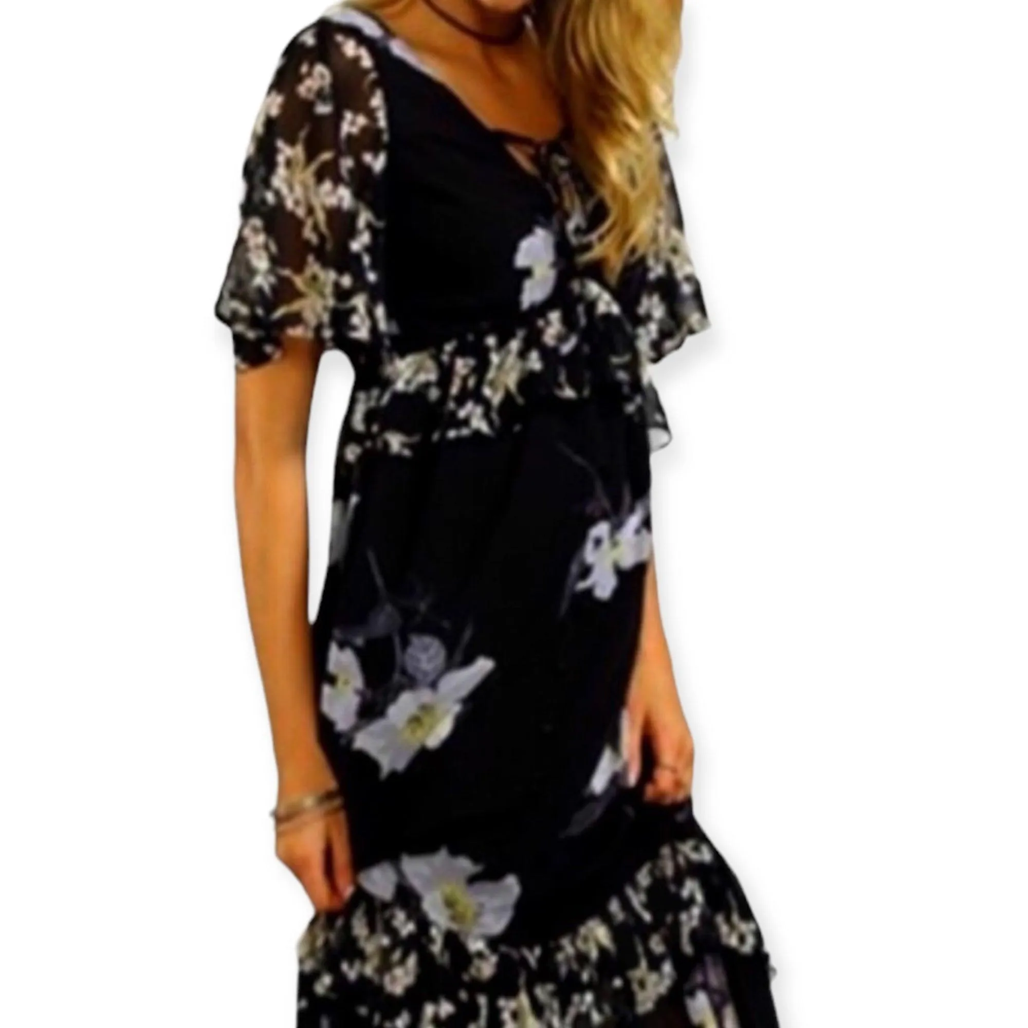 Boho Chic V-Neck Summer Floral Maxi Dress