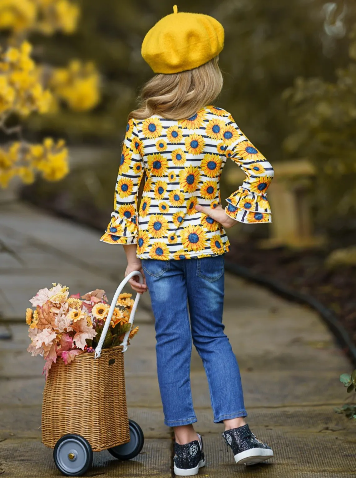 Brightest Sunflower Patched Jeans Set