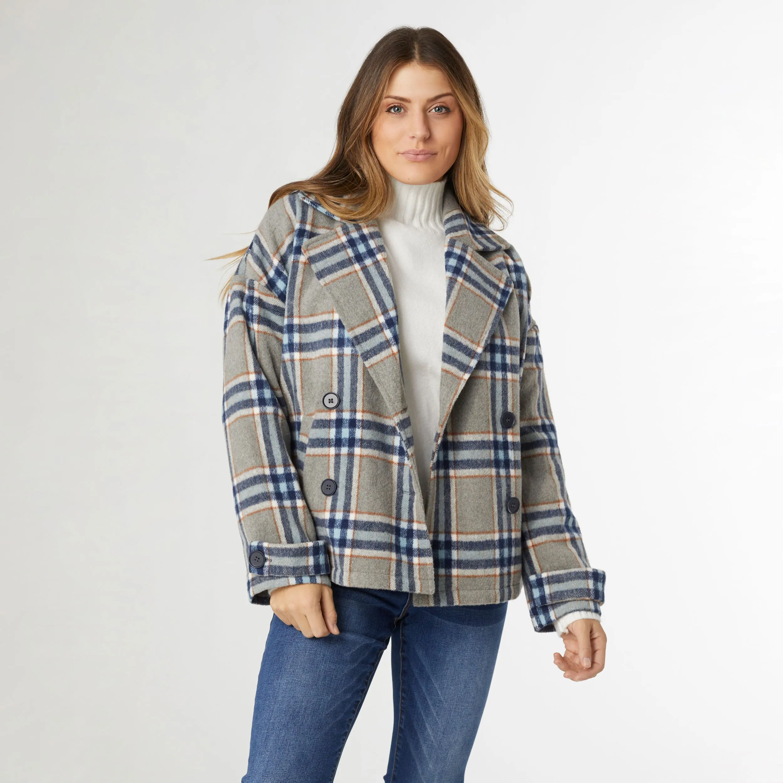 Brixen Plaid Shacket - Grey/Navy/Brown