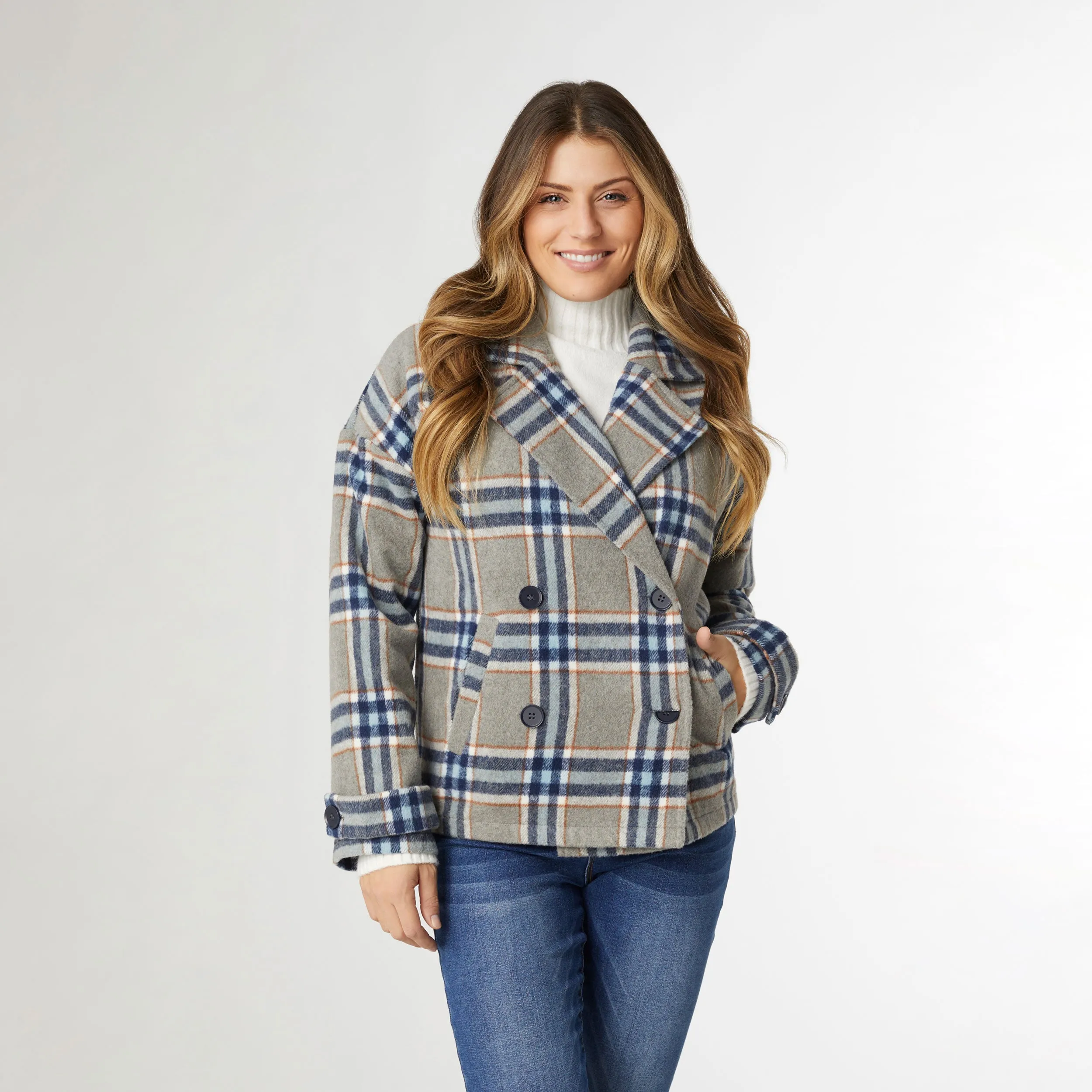 Brixen Plaid Shacket - Grey/Navy/Brown