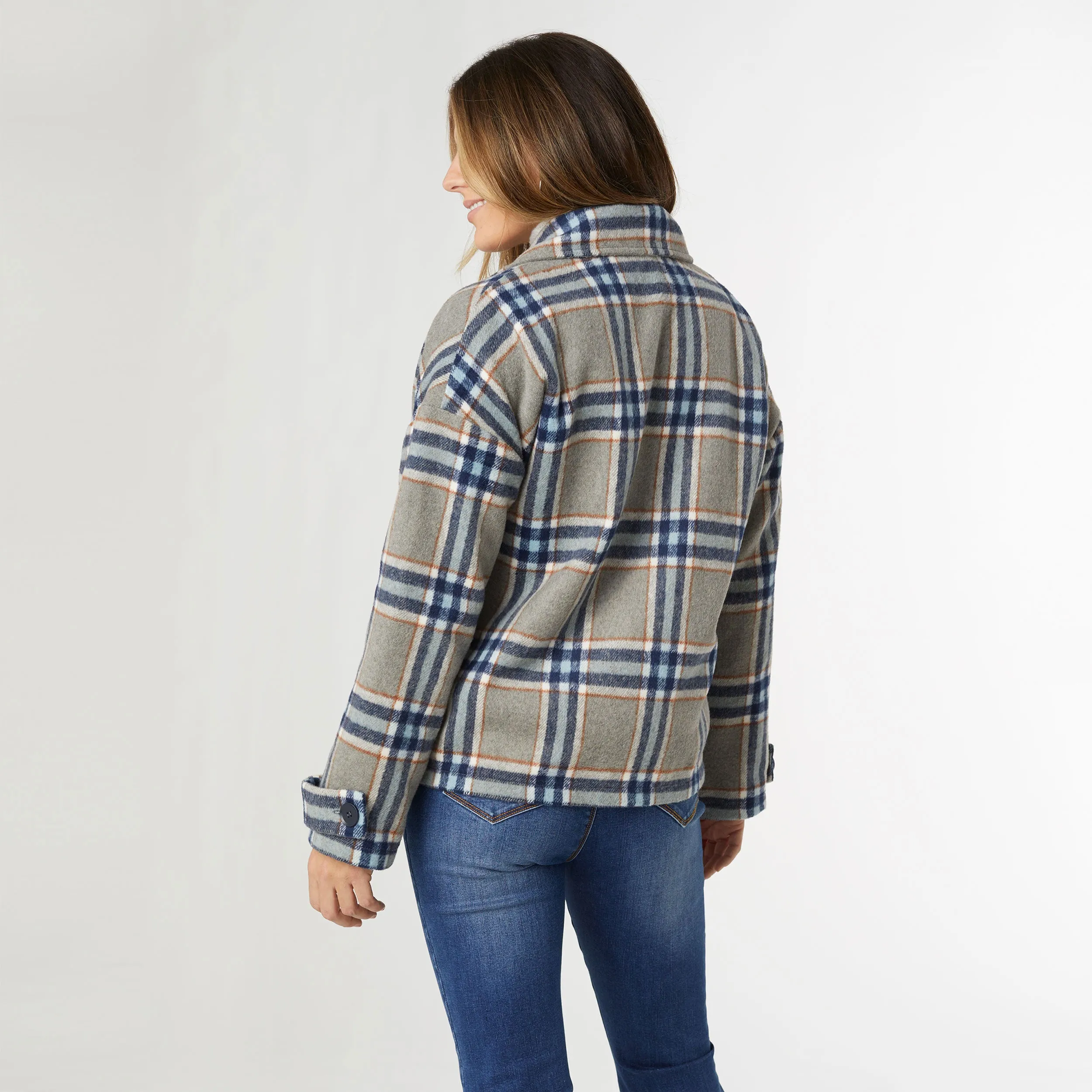 Brixen Plaid Shacket - Grey/Navy/Brown