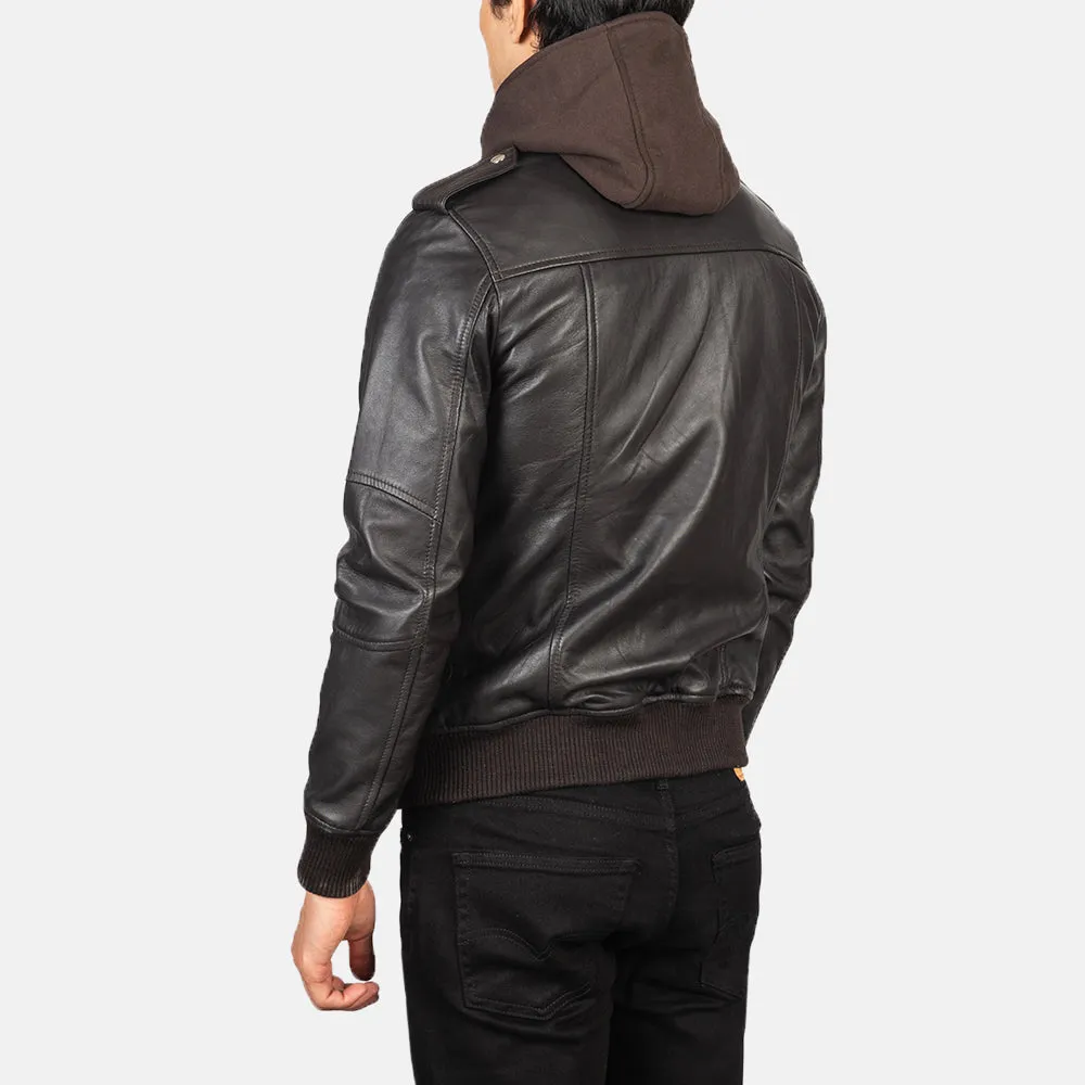 Brown Hooded Bomber Leather Jacket