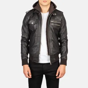 Brown Hooded Bomber Leather Jacket