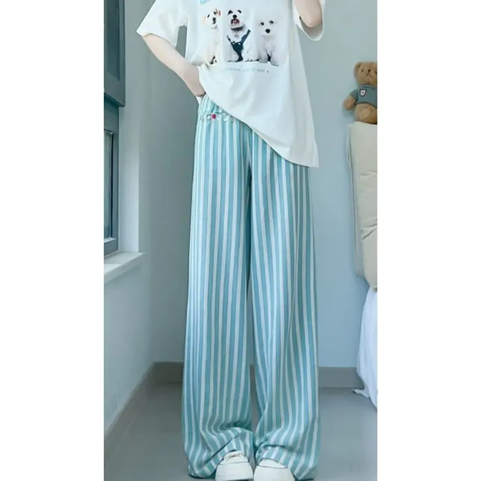 Button Applique High Rise Contrast Stripe Wide Leg Sweatpants