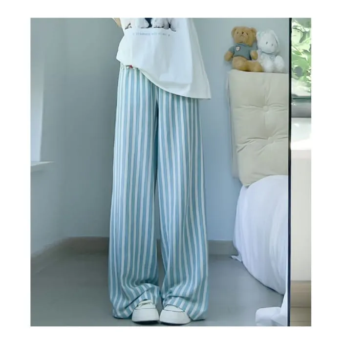 Button Applique High Rise Contrast Stripe Wide Leg Sweatpants