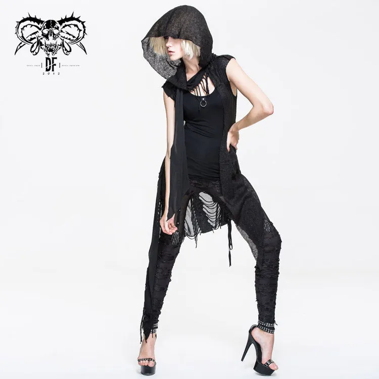 CA006 punk asymmetrical women broken holes black hooded cape