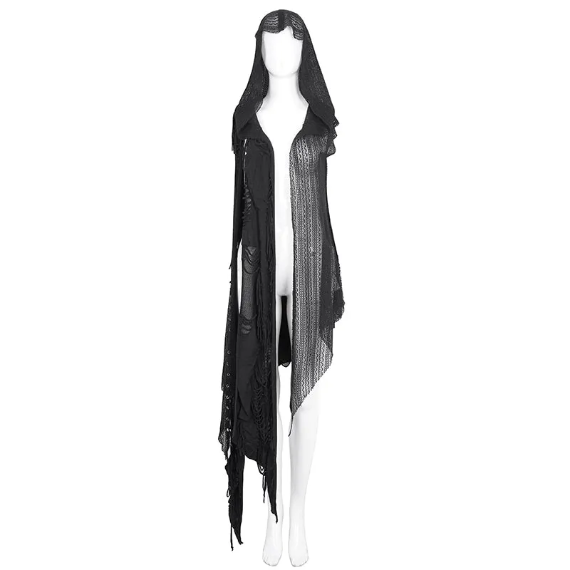 CA006 punk asymmetrical women broken holes black hooded cape