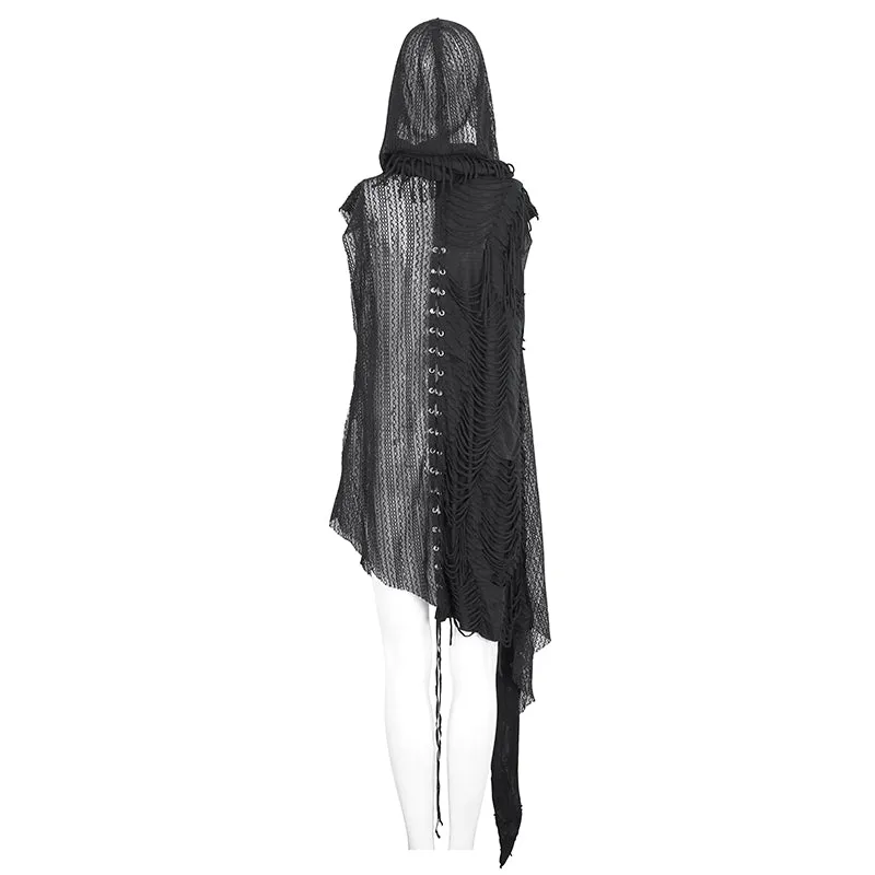 CA006 punk asymmetrical women broken holes black hooded cape