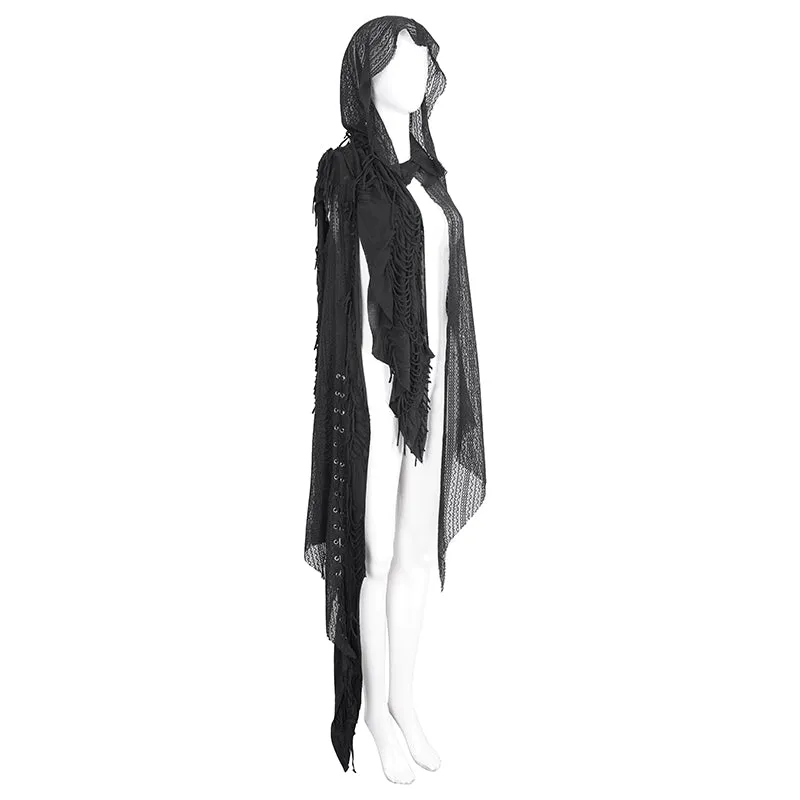 CA006 punk asymmetrical women broken holes black hooded cape