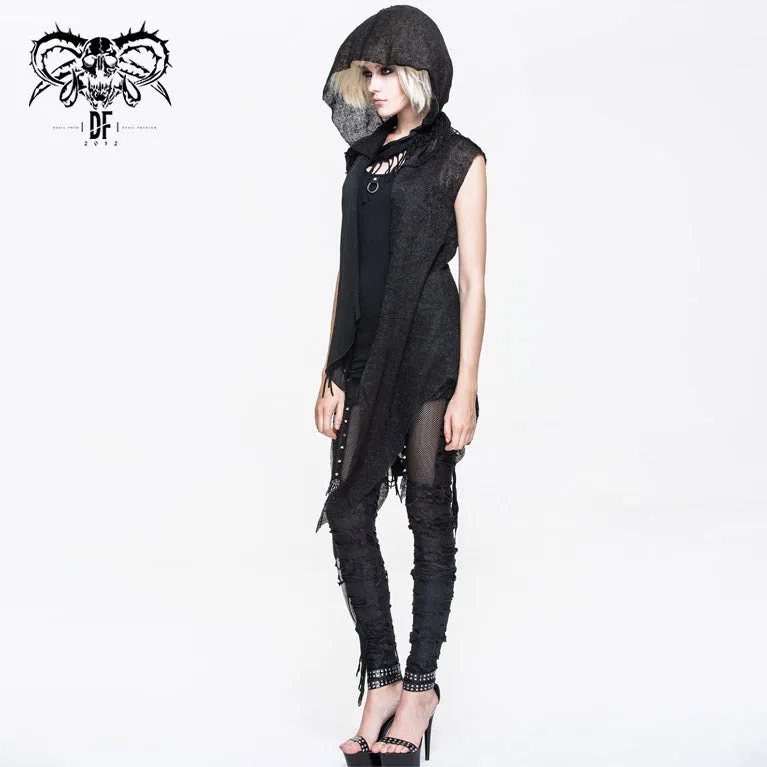 CA006 punk asymmetrical women broken holes black hooded cape