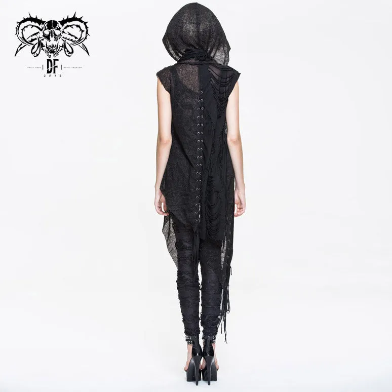 CA006 punk asymmetrical women broken holes black hooded cape