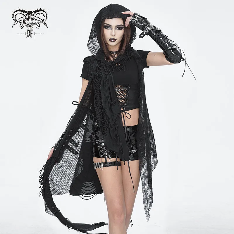 CA006 punk asymmetrical women broken holes black hooded cape