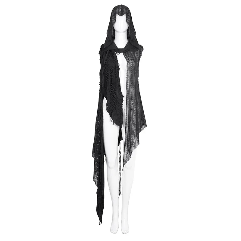 CA006 punk asymmetrical women broken holes black hooded cape