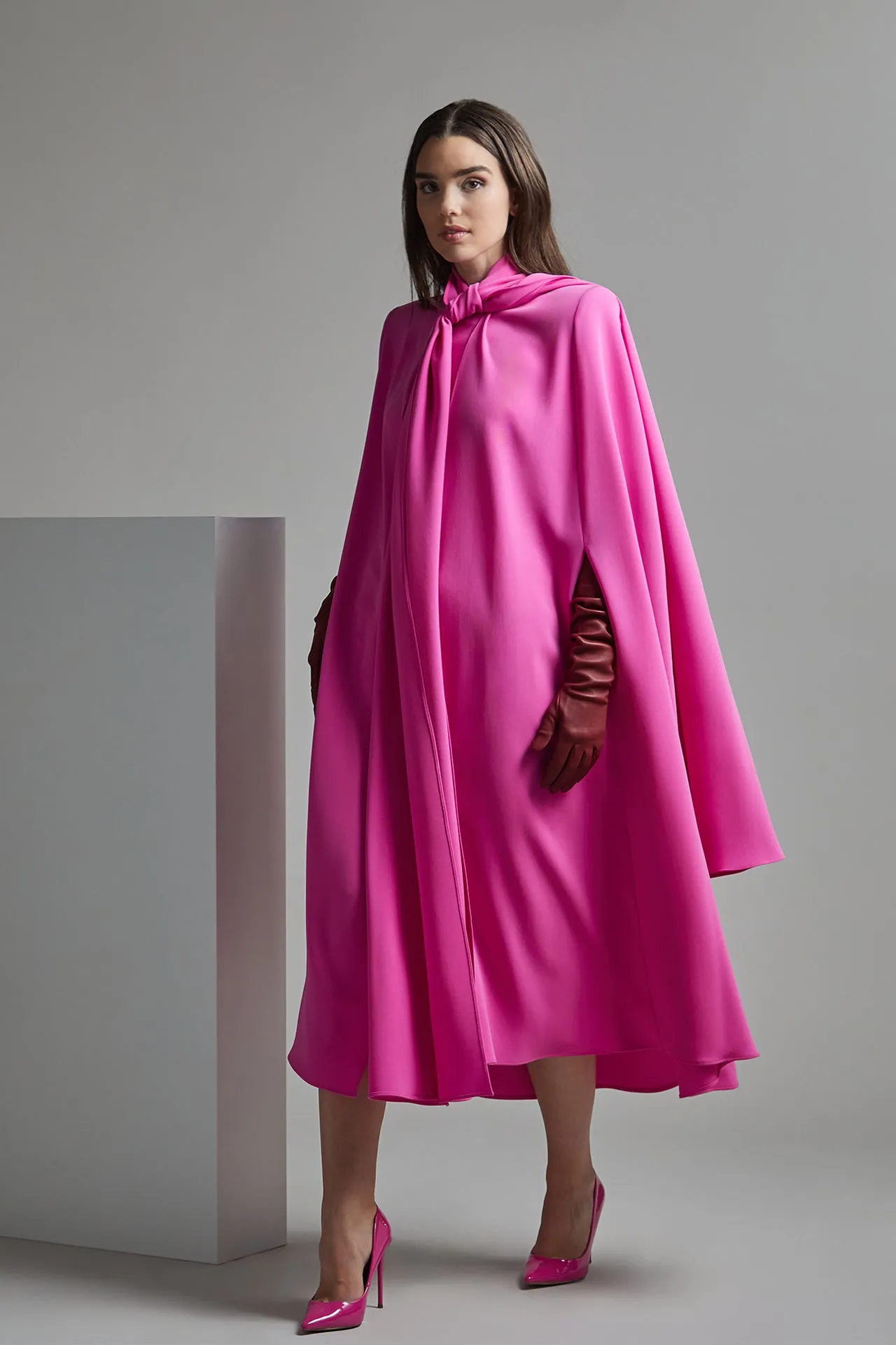 Cape Flared Midi Dress