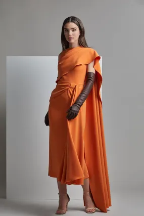 Cape Midi Dress with Draping