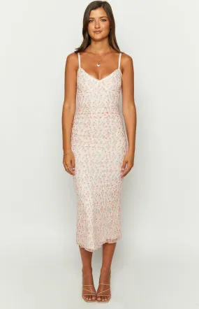 Capri Pink Floral Mesh Midi Dress