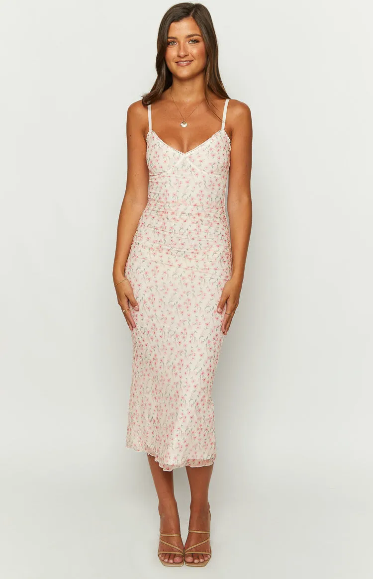 Capri Pink Floral Mesh Midi Dress