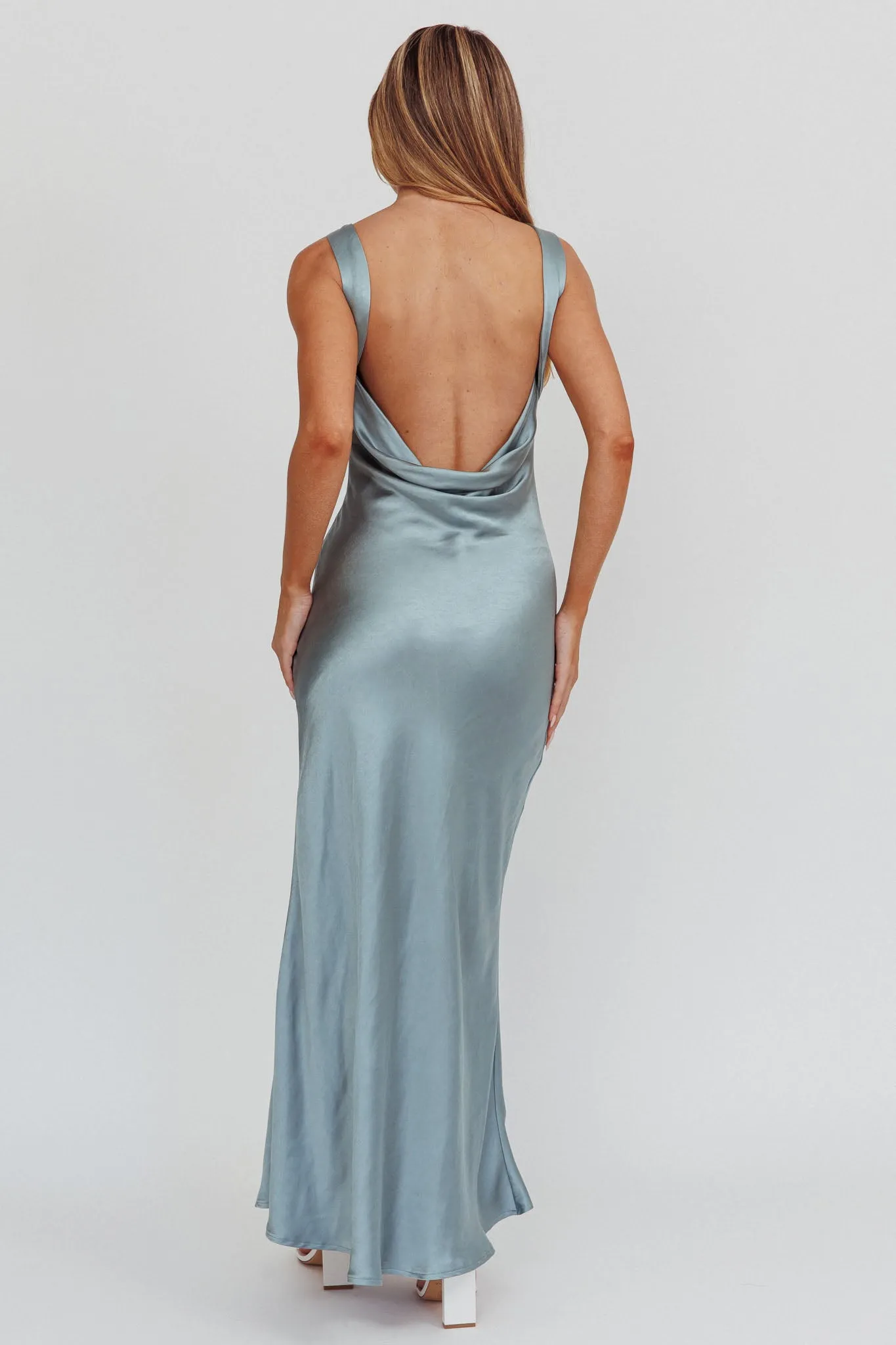 Carmine Satin Sleeveless Maxi Dress Blue