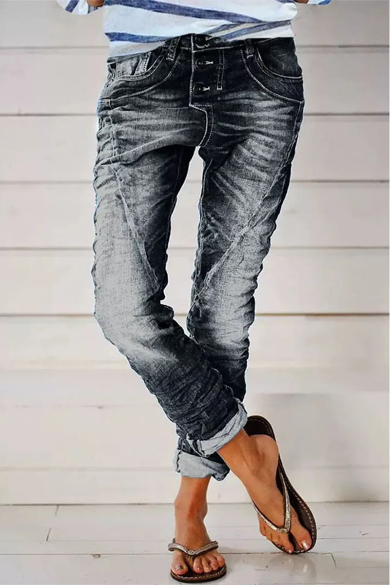 Casual Street Solid Make Old Patchwork High Waist Denim Jeans