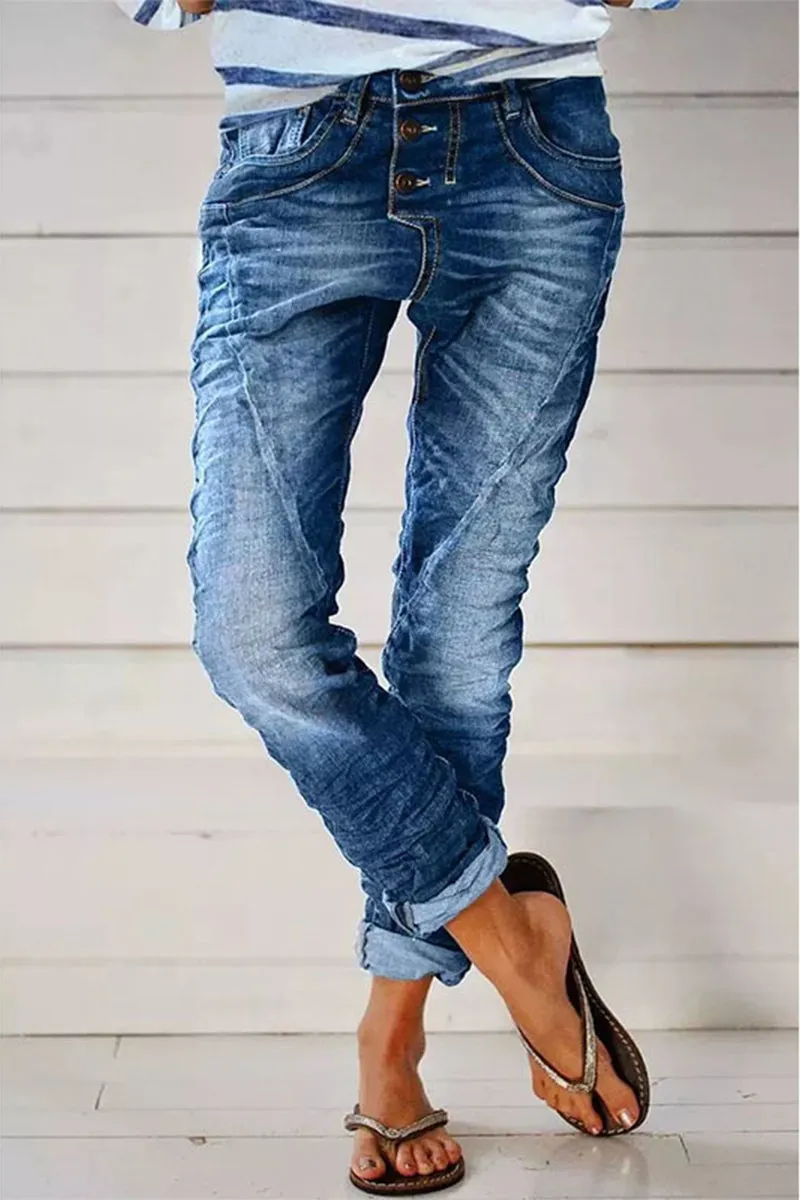 Casual Street Solid Make Old Patchwork High Waist Denim Jeans