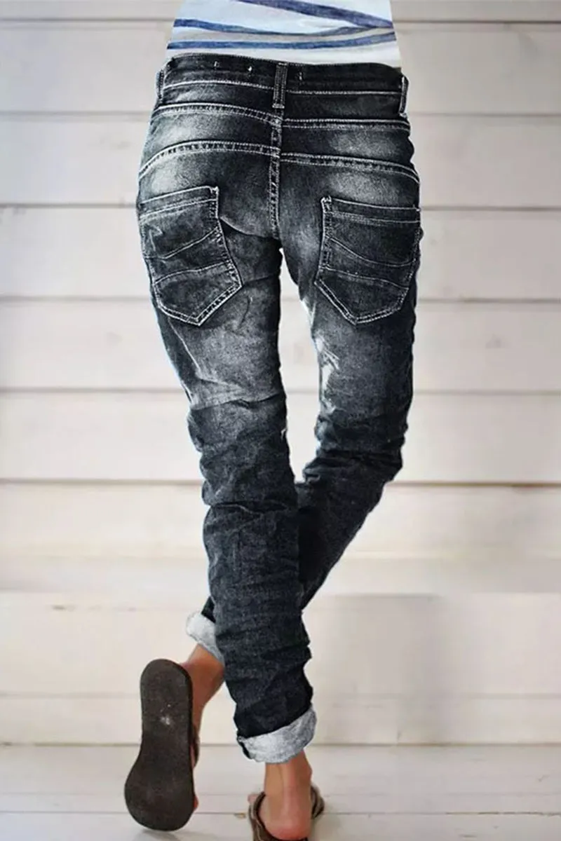 Casual Street Solid Make Old Patchwork High Waist Denim Jeans