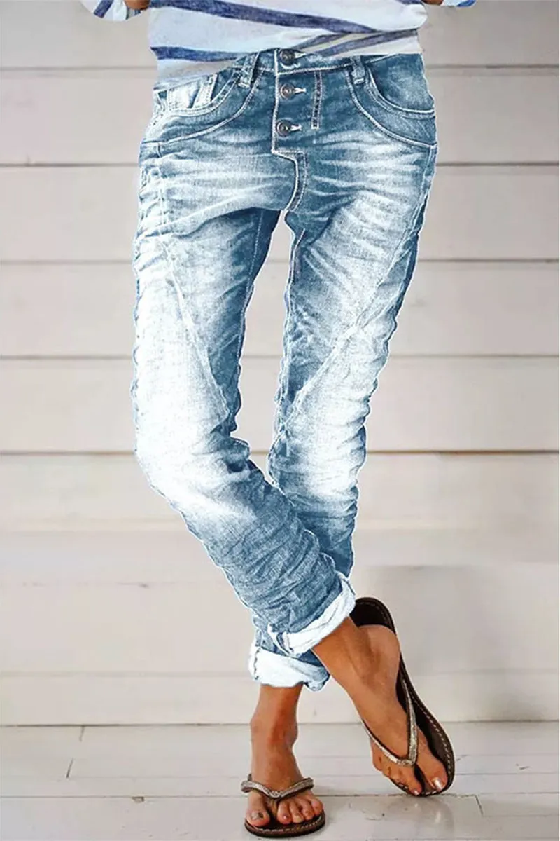 Casual Street Solid Make Old Patchwork High Waist Denim Jeans