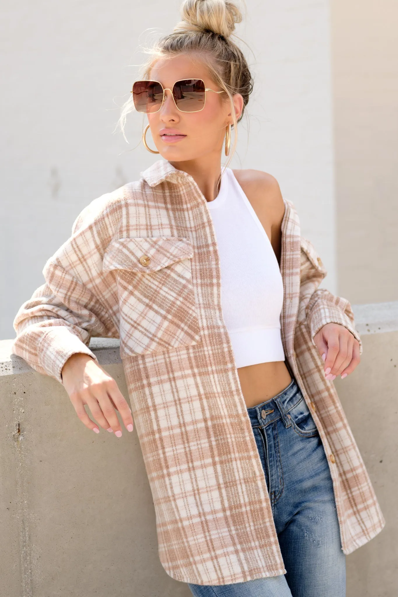 Casually Cozy Camel Multi Plaid Shacket