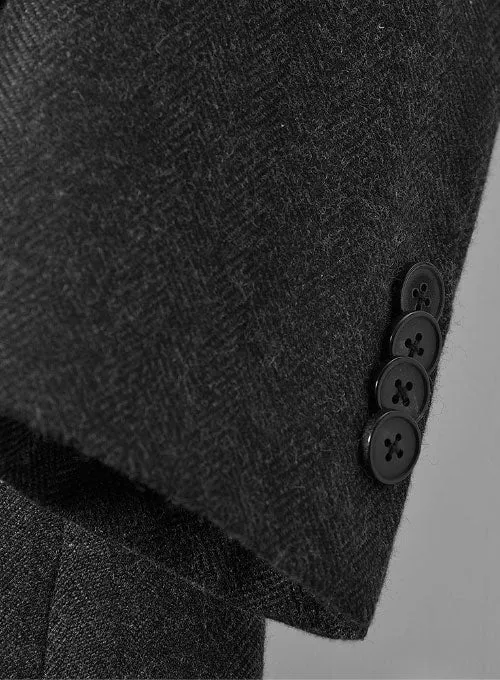 Charcoal Herringbone Tweed Double Breasted Overcoat II