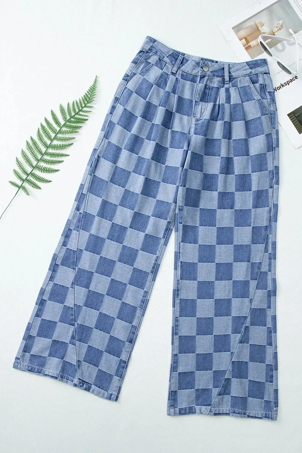 Checkered Wide Leg Jeans