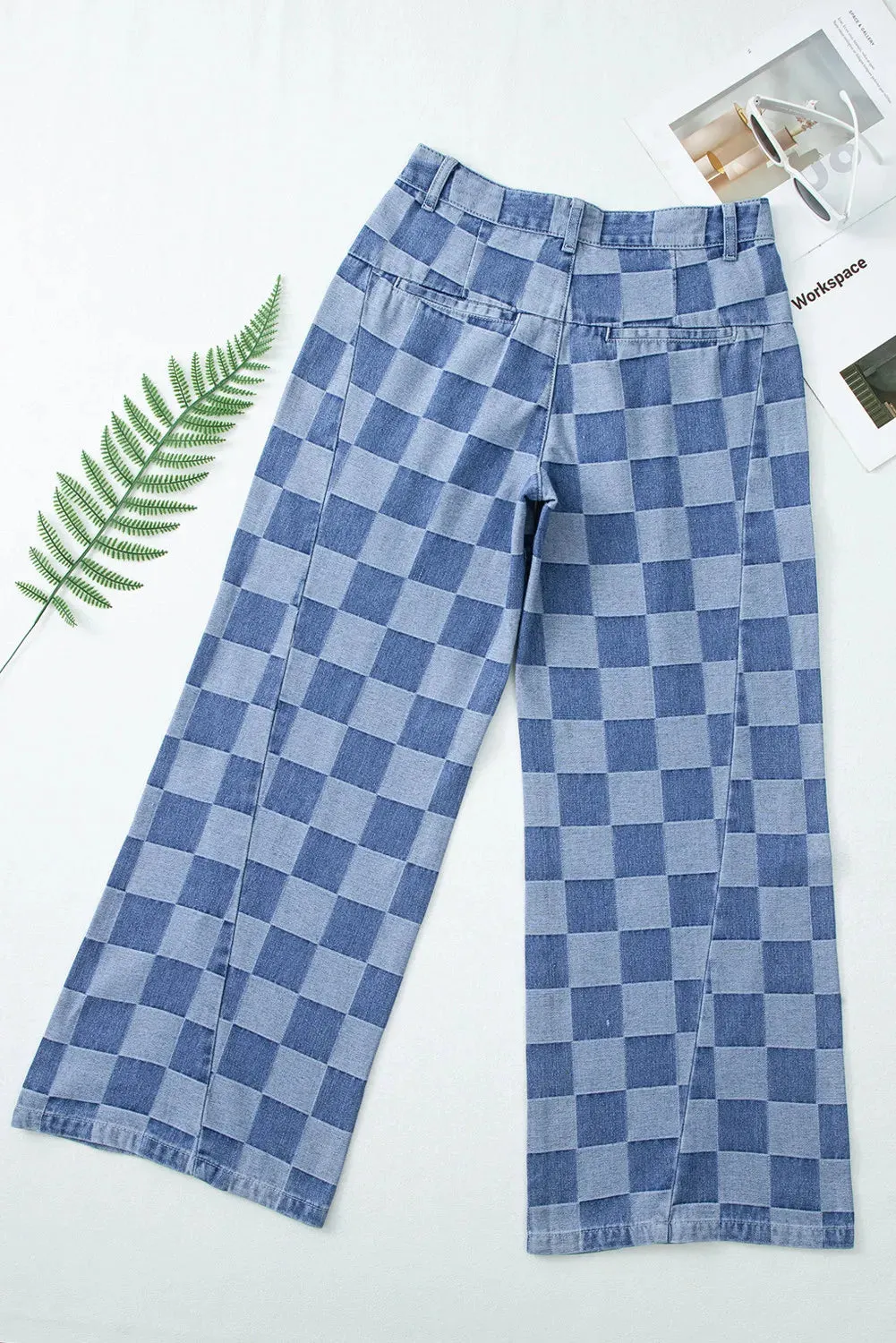 Checkered Wide Leg Jeans