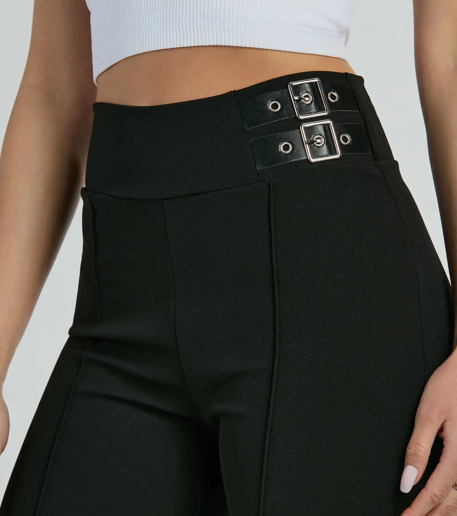 Chic Confidence Buckle Accent Trouser Pants