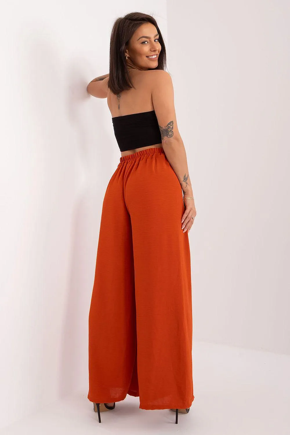 Chic High-Waist Fabric Pants with Waist Tie - Made in Europe