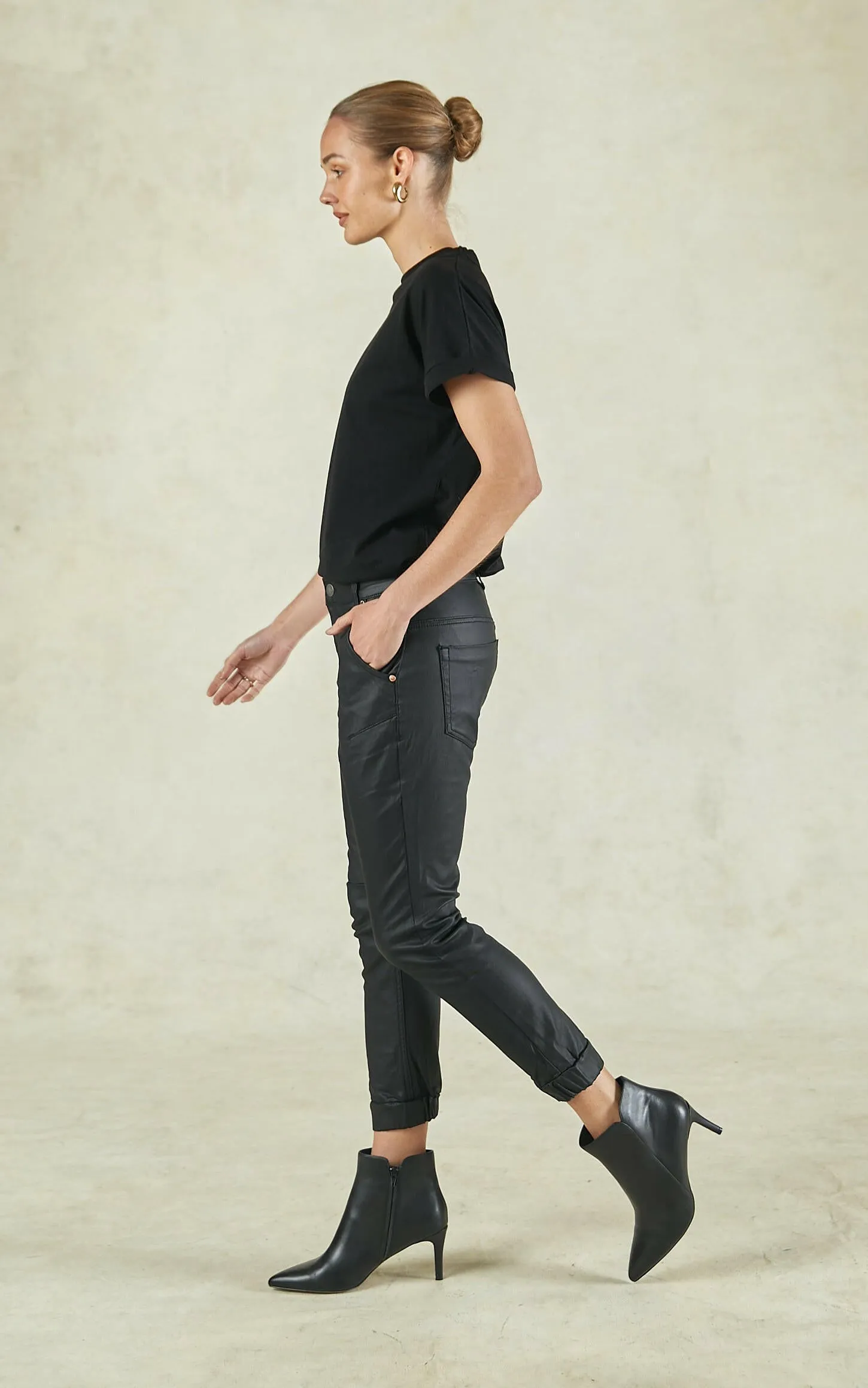 Coated Denim Black Cuffed Jeans