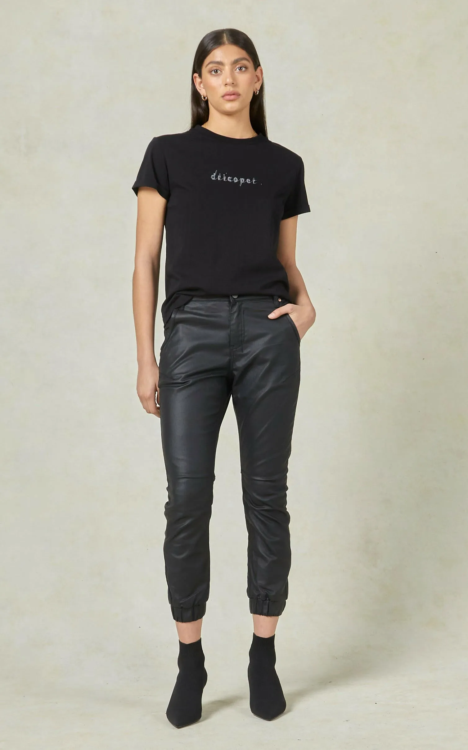 Coated Denim Black Cuffed Jeans