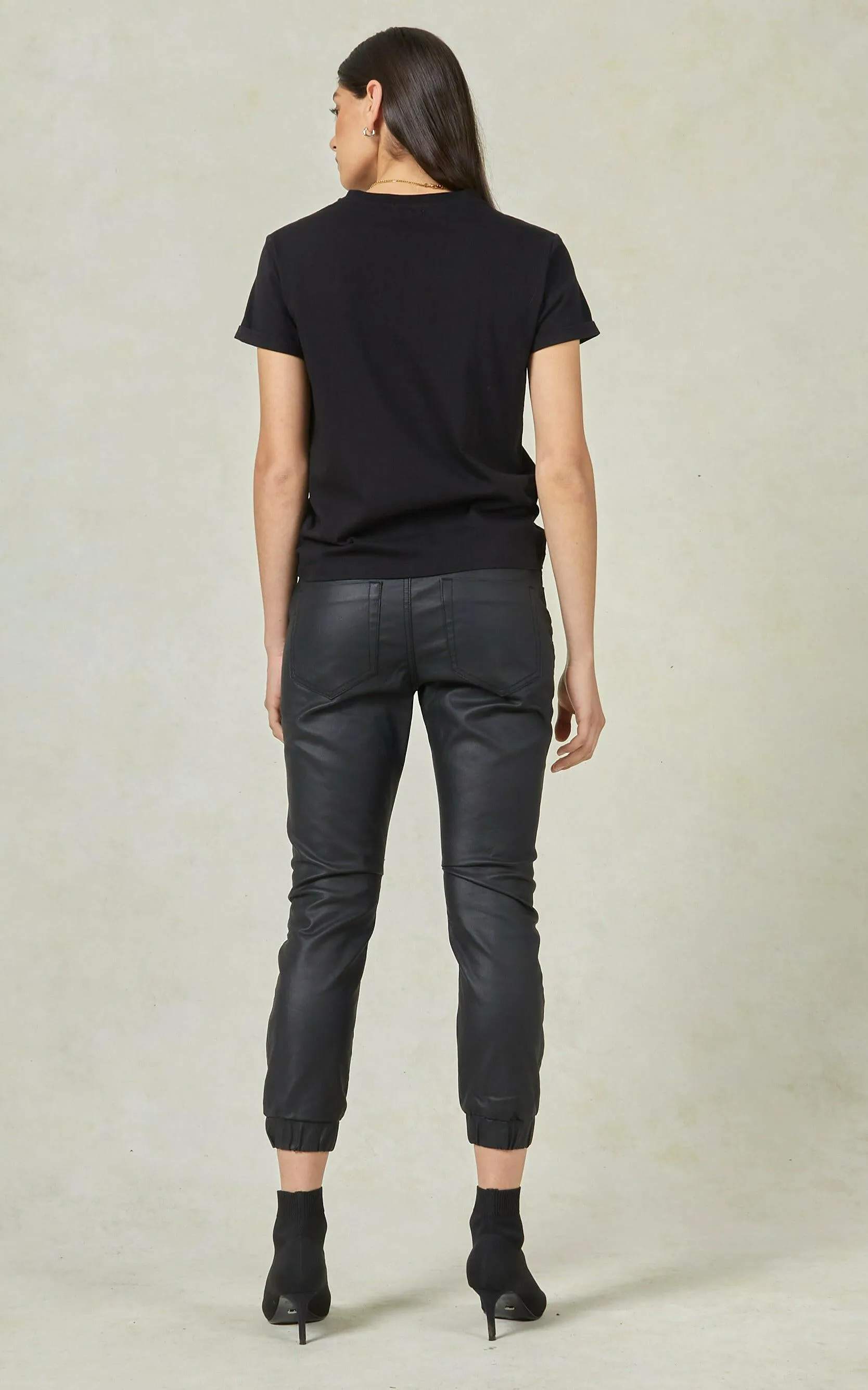 Coated Denim Black Cuffed Jeans