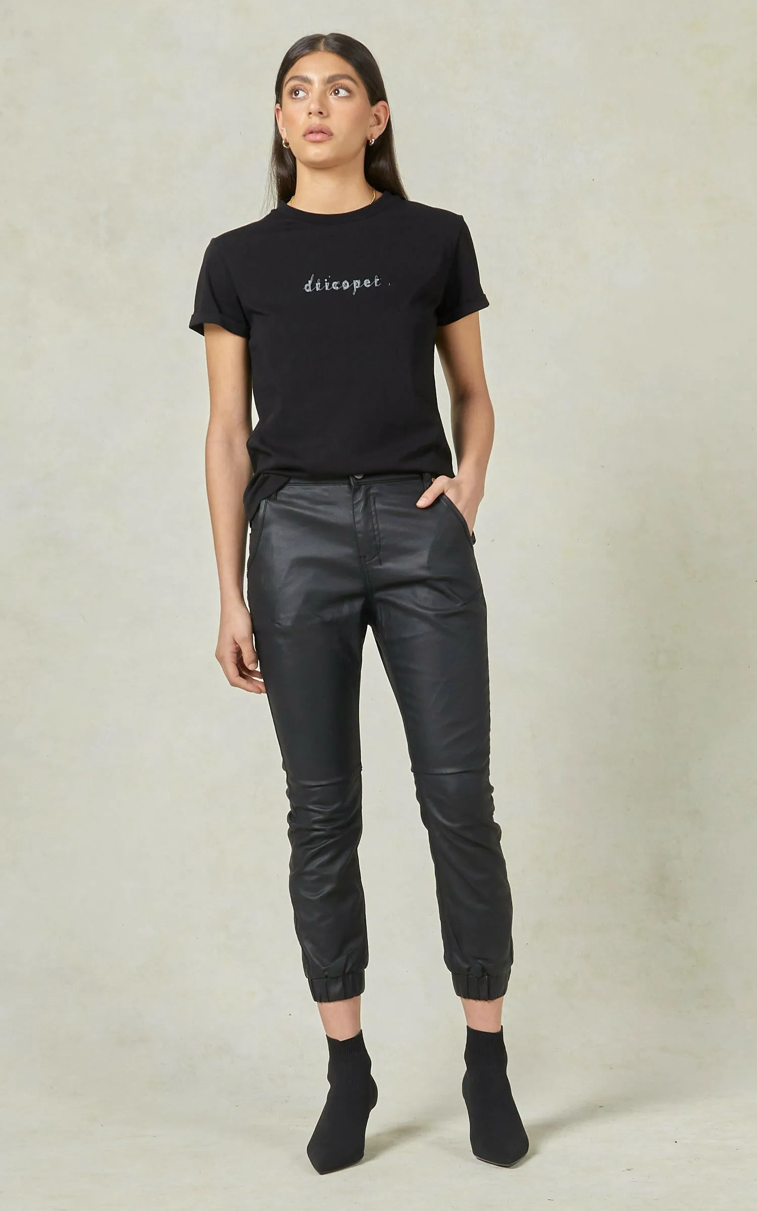 Coated Denim Black Cuffed Jeans