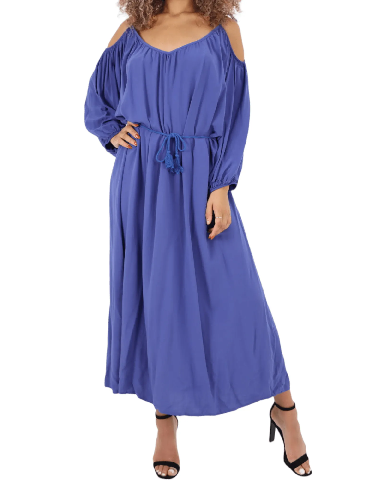 Cold Shoulder Belted Maxi Dress