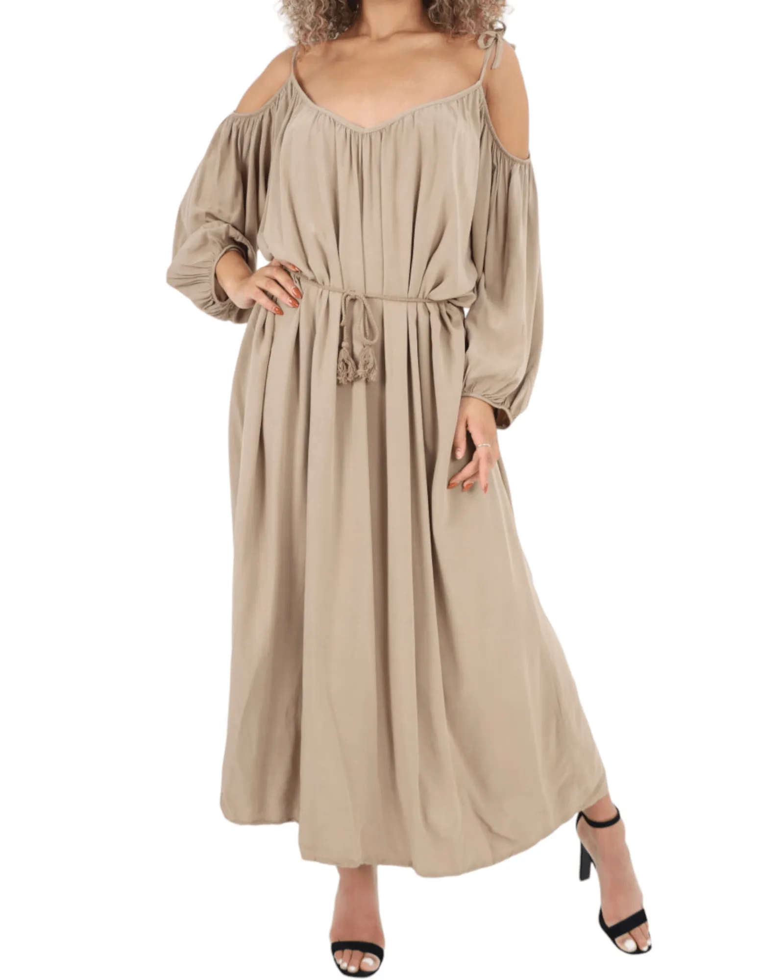 Cold Shoulder Belted Maxi Dress