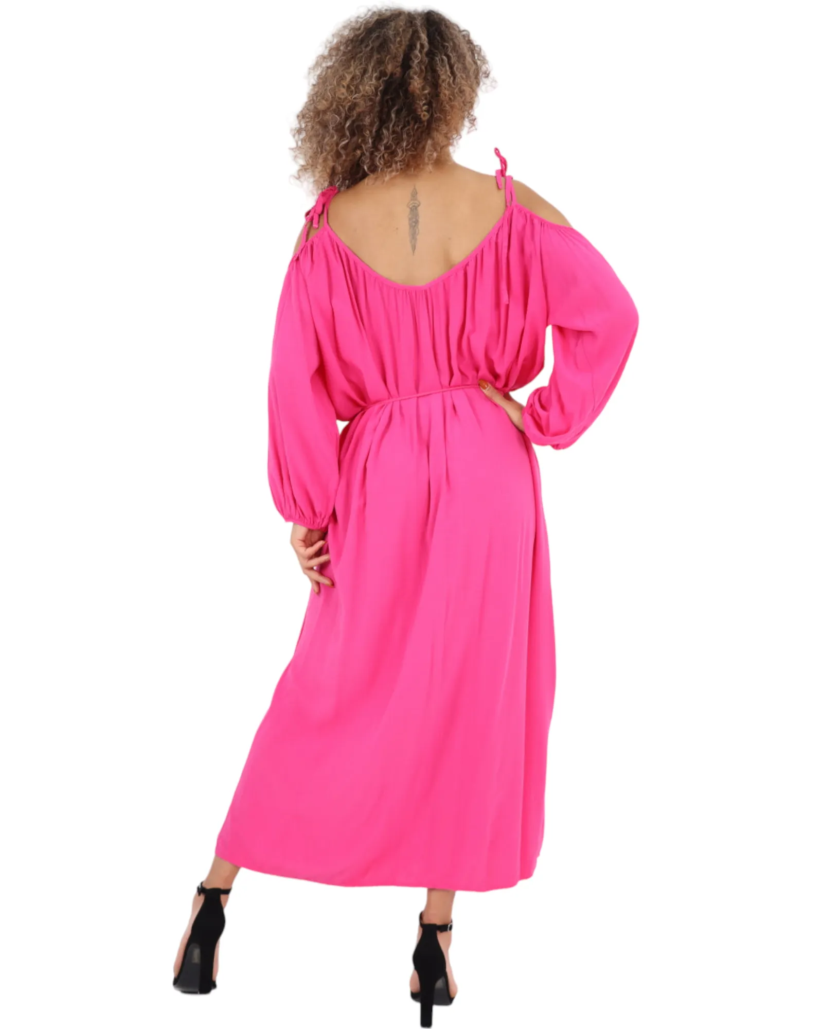 Cold Shoulder Belted Maxi Dress