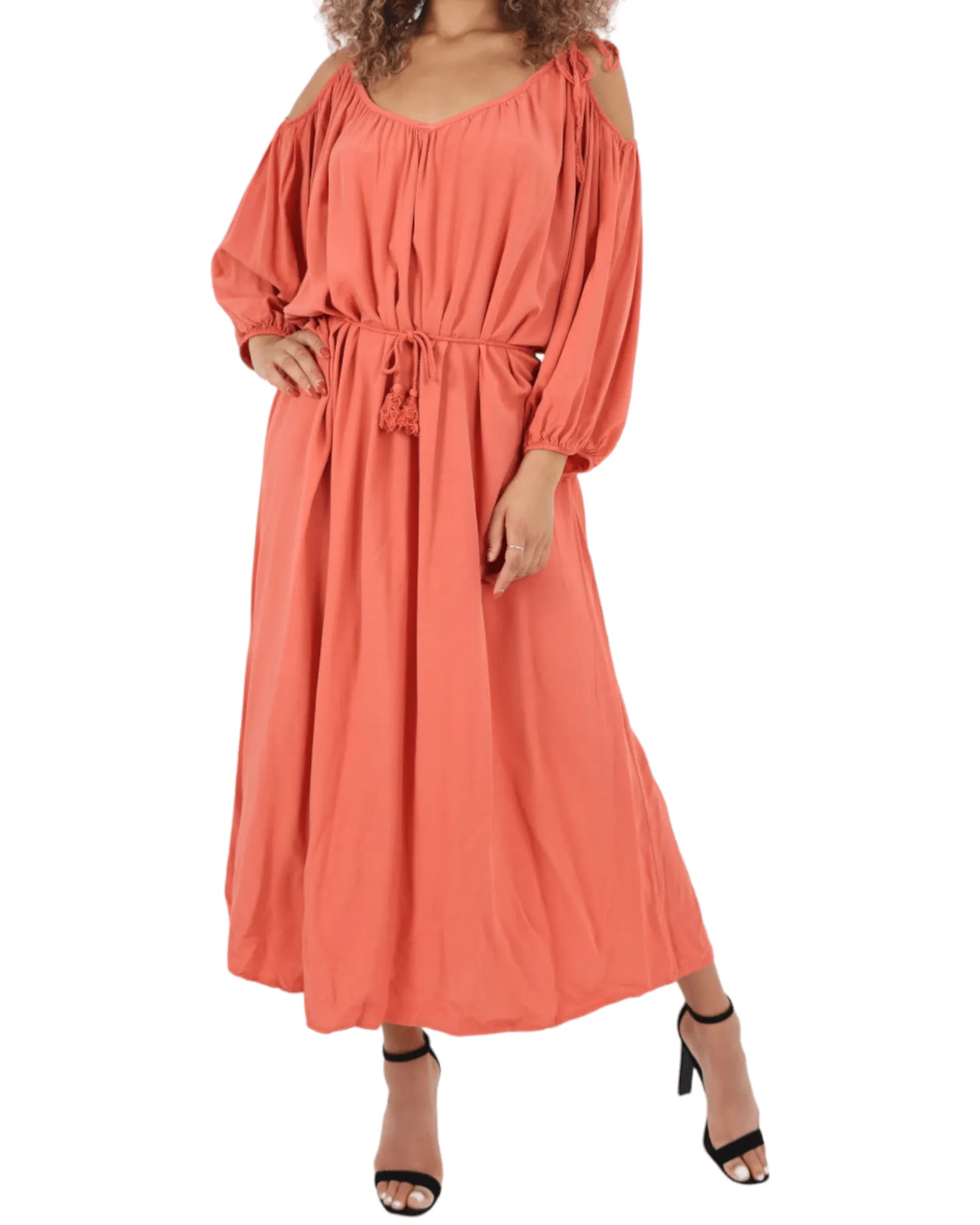 Cold Shoulder Belted Maxi Dress