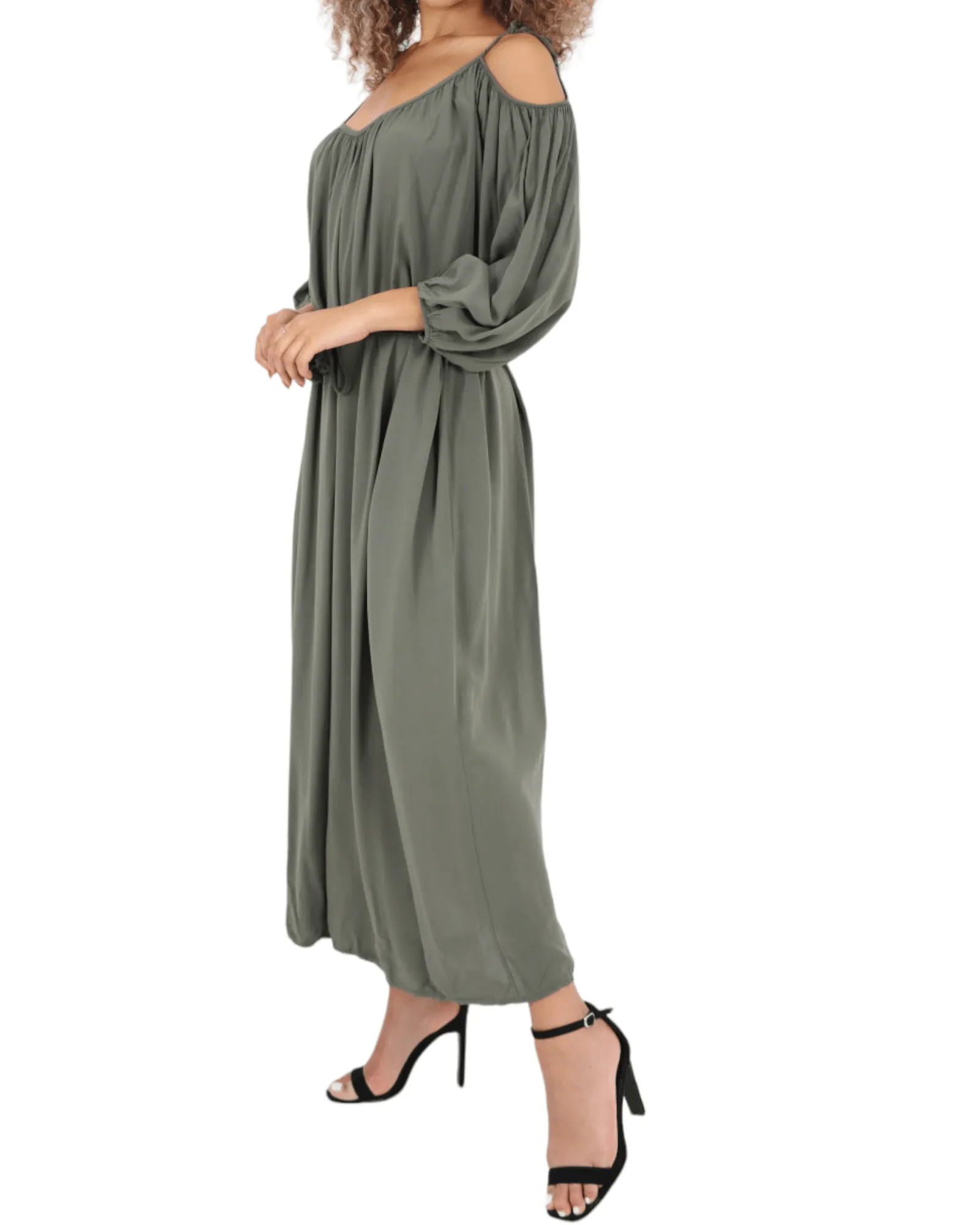 Cold Shoulder Belted Maxi Dress