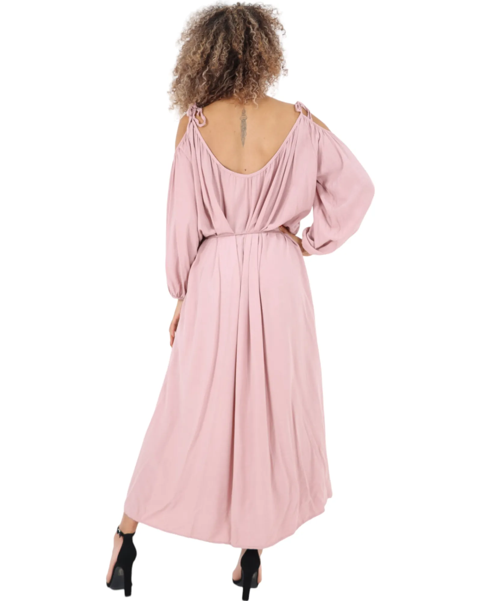 Cold Shoulder Belted Maxi Dress