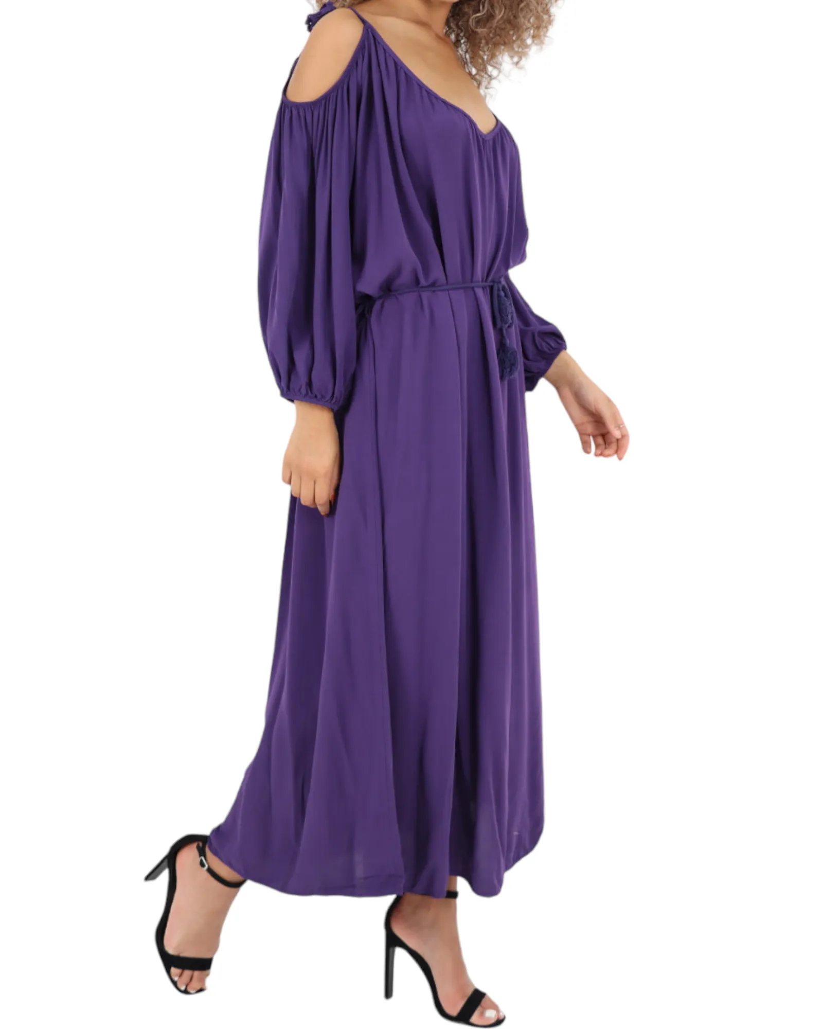 Cold Shoulder Belted Maxi Dress