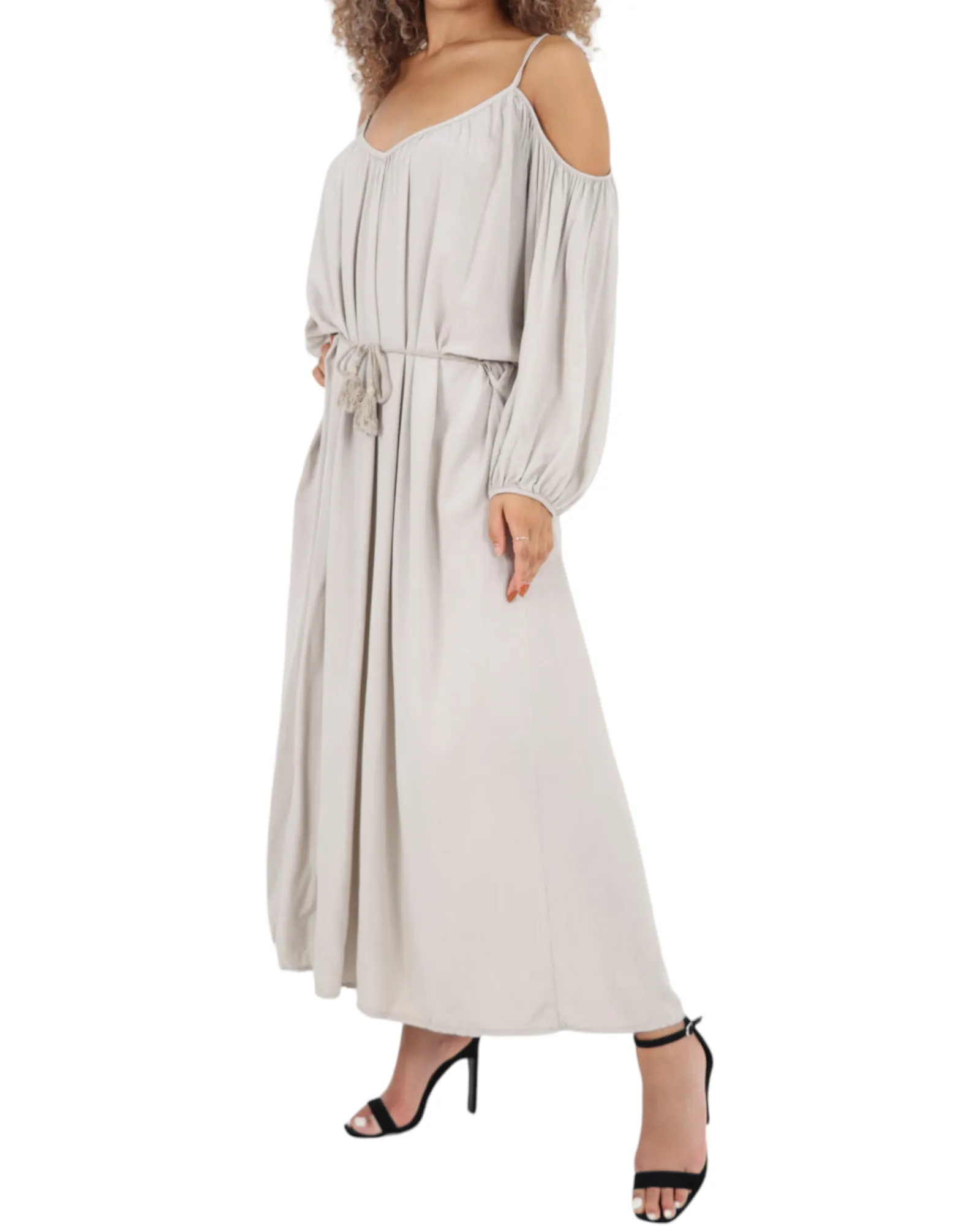 Cold Shoulder Belted Maxi Dress