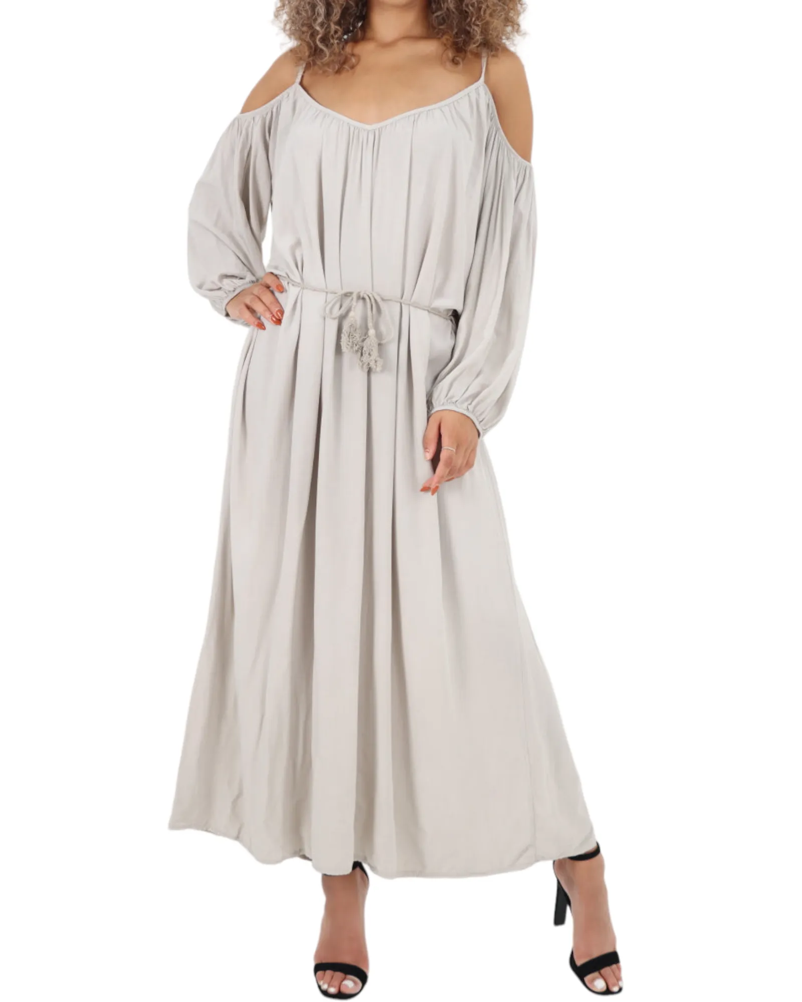 Cold Shoulder Belted Maxi Dress