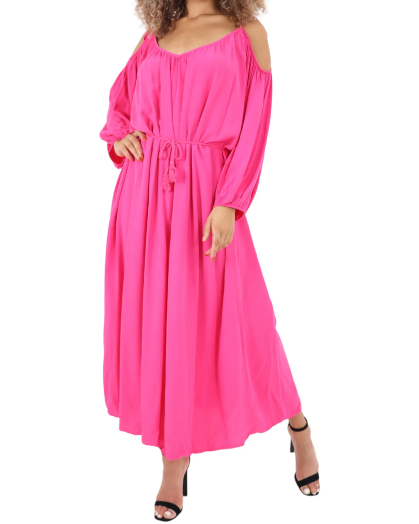 Cold Shoulder Belted Maxi Dress